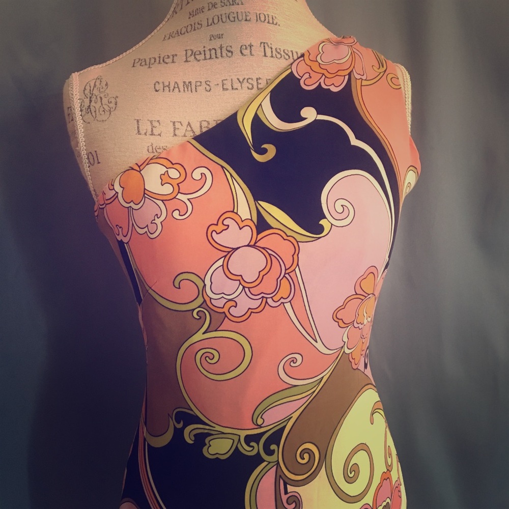 Tori Richard One-Shoulder Floral Swirl Dress